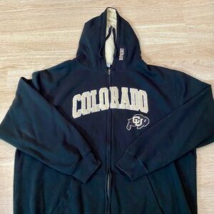 CU Buffs Hoodie Men’s 2XL Black Full-Zip Jacket Colorado Buffaloes Sweatshirt
